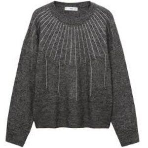 Mango Women's Glitter Detail Knitted Sweater gray size L NWOT